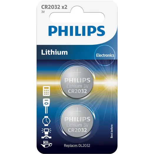 Philips Lithium CR2032 minicelle batteri pk. a 2 stk.