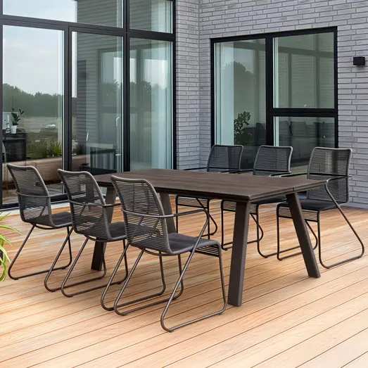 Anholt/Korfu havemøbelsæt bord og 6 stole grå/sort