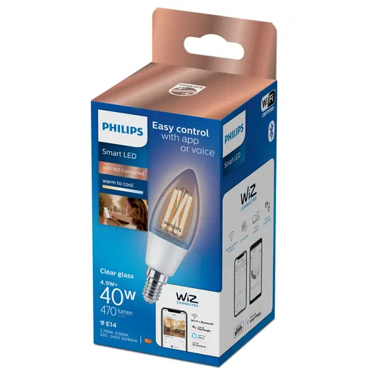 Philips Smart WiZ white LED pære E14 4,9W kerte klar