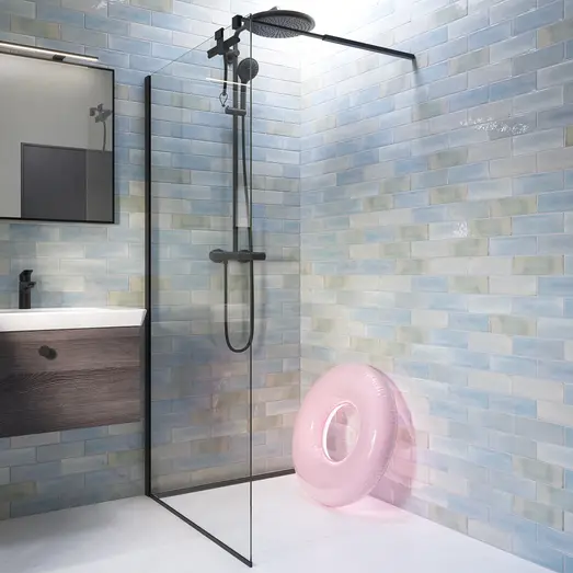 Scanbad brusevæg D 79x197,8cm mat sort/klart glas