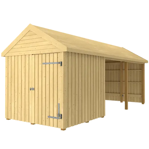 Plus Classic Multi Havehus 14,5 m² 3 moduler m/enkeltdør og åben front inkl. tagpap/alulister/H-stolpefødder