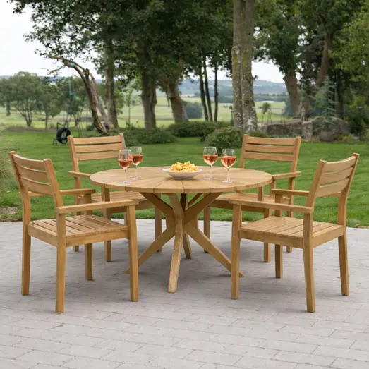 Bork/Dublin havemøbelsæt med bord og 4 stole teak