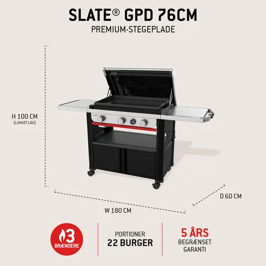 Weber® Slate GPD 76 cm Premium stegeplade gasgrill med vogn