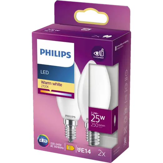 Philips Kerte LED pære E14 25W 2 pack