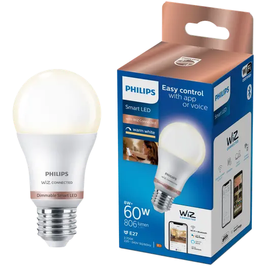 Philips Smart WiZ white LED pære E27 8,5W standard mat