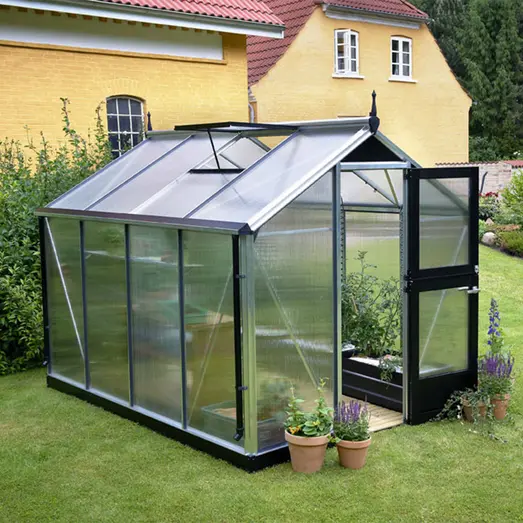 Juliana Compact drivhus alu. og sort med polycarbonat 6,6 m²