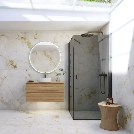 Scanbad brusevæg 89x197,8cm sort/røgfarvet glas