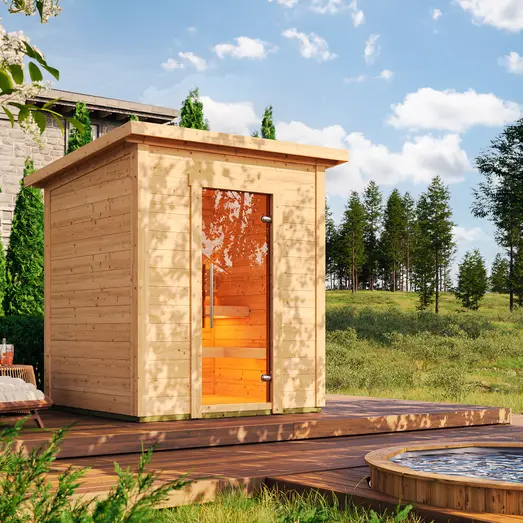Saunahytte med glasdør, 3-4 pers., fyrtræ (Saml-Selv) (uden ovn)  