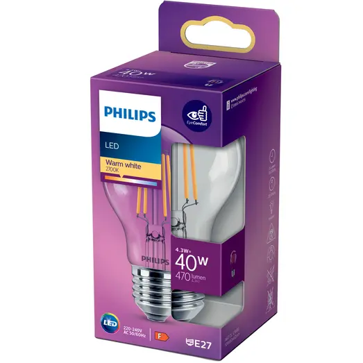 Philips LED pære  40W standard klar (ikke dæmpbar)