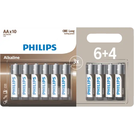 Philips Alkaline LR6/AA batteri 6+4 stk.