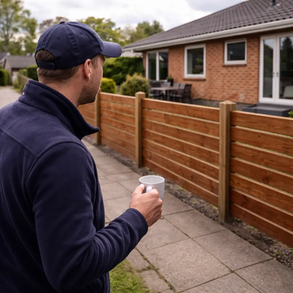 mand kigger på hegn i nabolag