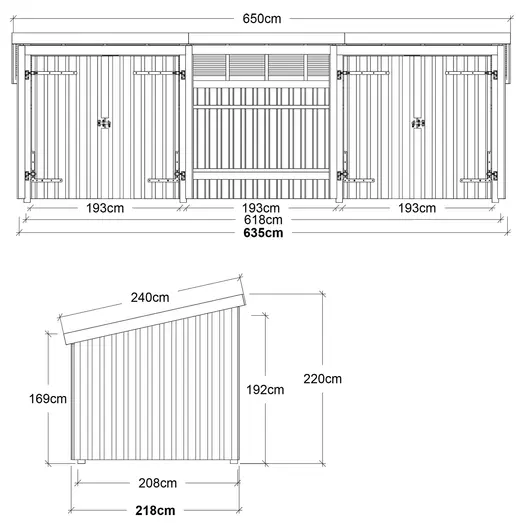 Plus Nordic Multi havehus 14 m² 3 moduler med 2 dobbeltdøre og åben front