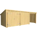 Plus Nordic Multi havehus 14 m² 3 moduler med dobbeltdør og lukket/åben front