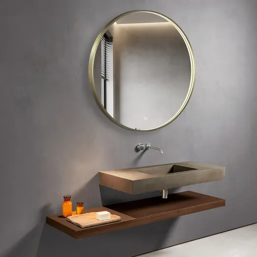 Milobad CL066 LED spejl Ø90 med messing ramme