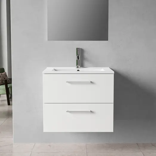 Badskab Milano 2 skuffer m/vask hvid, 60 cm