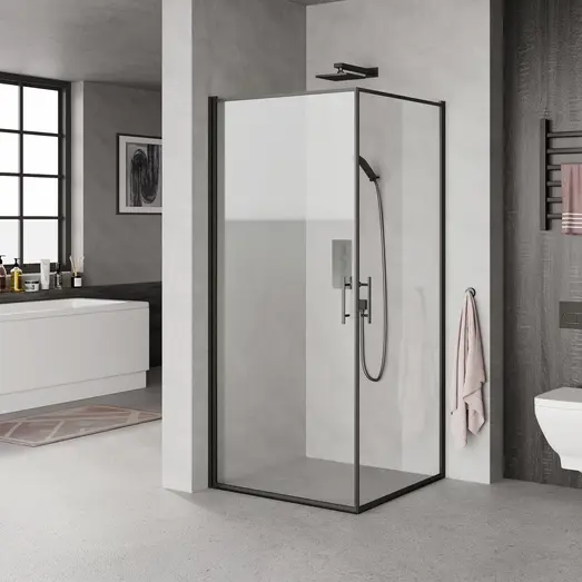 Milobad brusedør  90x200 cm med sort ramme Sort