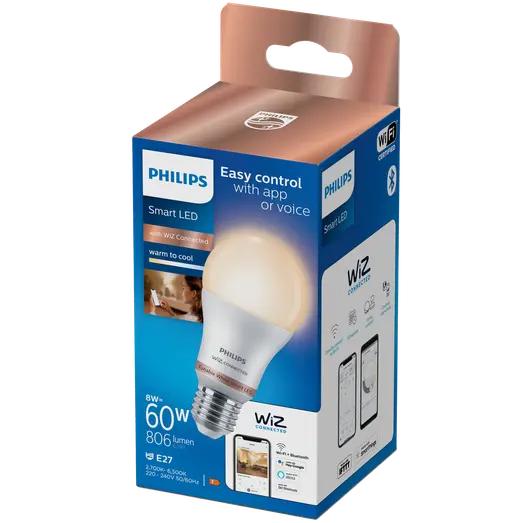 Philips Smart WiZ white LED pære E27 8,5W standard mat