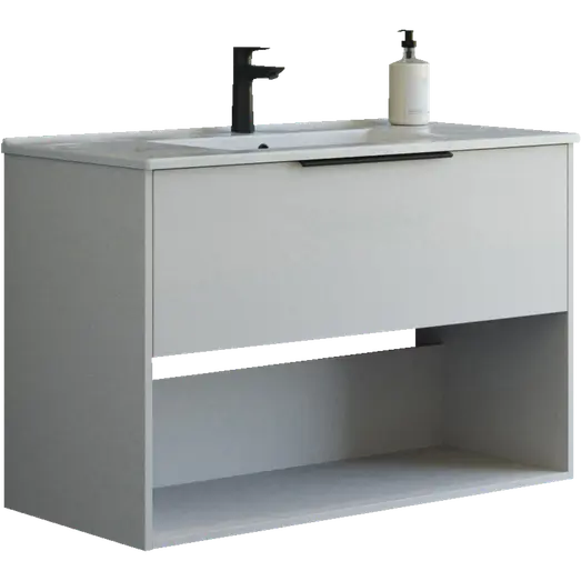 Scanbad NOW vaskeskab m/én skuffe og åbent rum 65,8x45,5 mat sand glat front