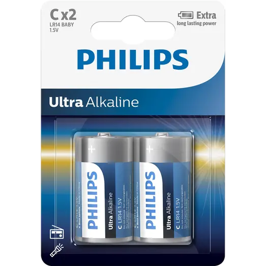 Philips Ultra alkaline LR14 batteri - pk. á 2 stk.