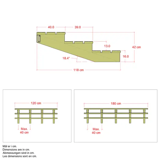 Plus Terrassetrappe 3 trin  19°  180 cm
