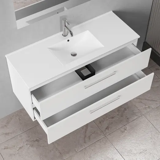 Badskab Milano 355CB  120 cm m/2 skuffer og vask 47x52x122 cmhvid