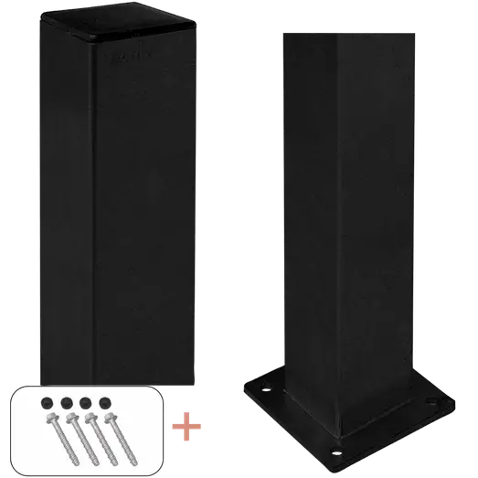 PLUS Stålstolpe m/fod 8×8×128 cm sort