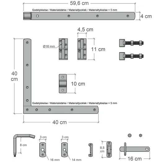 Plus Tokyo enkeltlåge inkl. beslag 100 cm sort