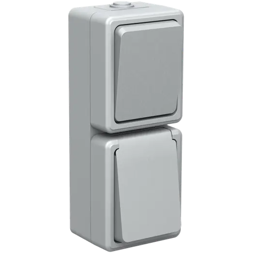 E-Line Stikkontakt Enkel Med Jord Og Afbryder IP54 grå