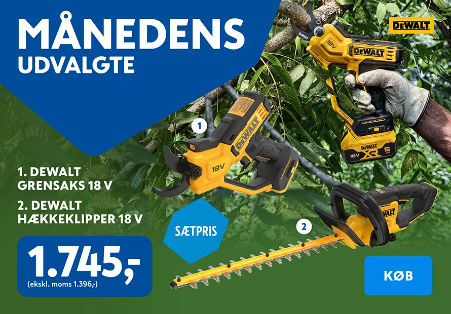 Månedens udvalgte - DeWalt grensaks og hækkeklipper 18V
