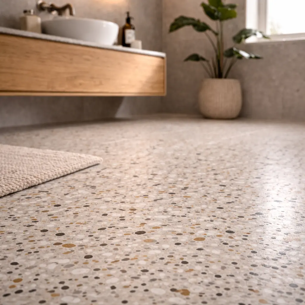 closeup af støbt terrazzogulv