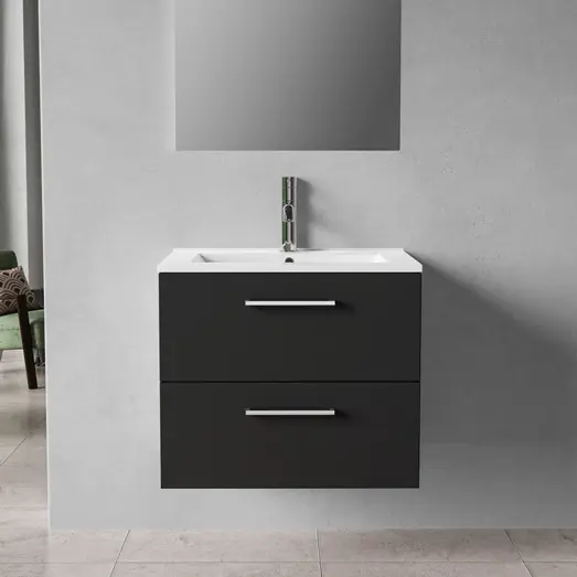 Badskab Milano med vask og 2 skuffer sort 60x45x60 cm
