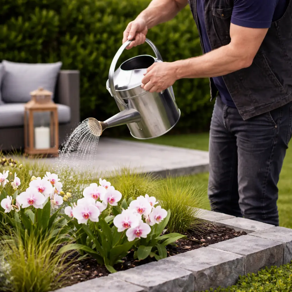 vanding af orkideer med regnvand