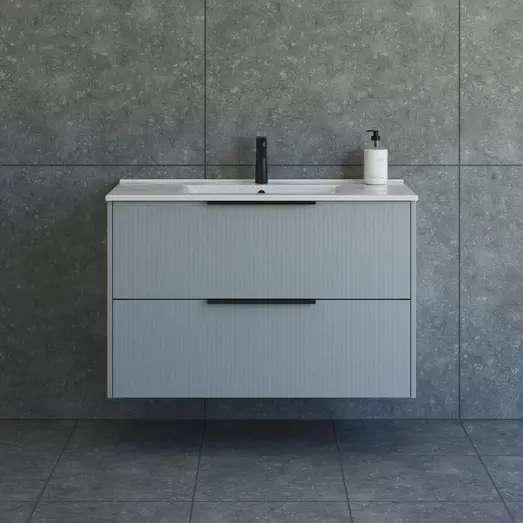 Scanbad NOW vaskeskab m/to skuffer 65,8x45,5 mat lyseblå stribet front