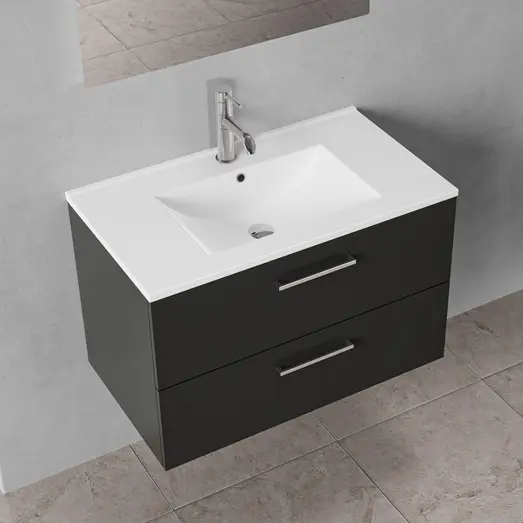 Badskab Milano med vask og 2 skuffer sort 80x45x60 cm