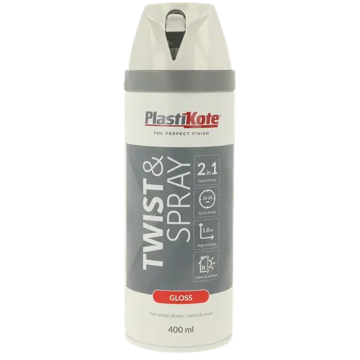 Plasti-Kote twist spraymaling 400 ml blank hvid