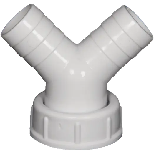 Slangeforskruning dobbelt t/afløbsslange 1"x3/4"x3/4" hvid