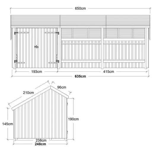 Plus Multi havehus 15,5 m² 3 moduler med dobbeltdør og åben front