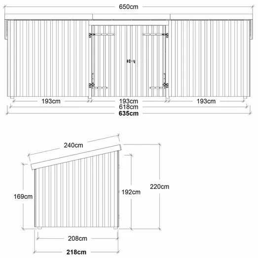 Plus Nordic Multi Havehus 14 m²  3 moduler m/dobbeltdør og lukket front  tagpap/alulister/stolpefødder