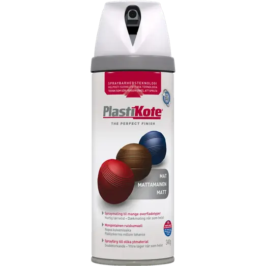 Plasti-Kote twist spraymaling 400 ml mat hvid