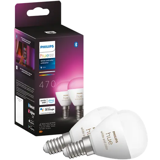 Philips Hue krone pære E14 4,3W hvid/farve ambiente 2 pak