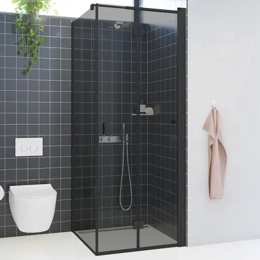 Scanbad brusevæg 79x197,8cm sort/røgfarvet glas