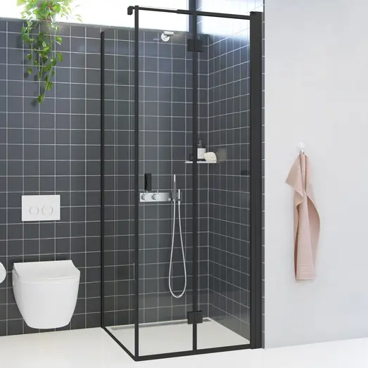 Scanbad brusevæg D 79x197,8cm mat sort/klart glas