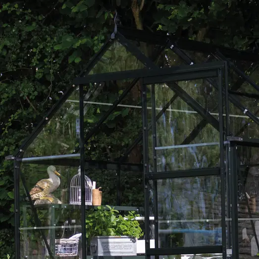 Halls ICON 6 3,7 m² sort m/3 mm delt glas og fundament