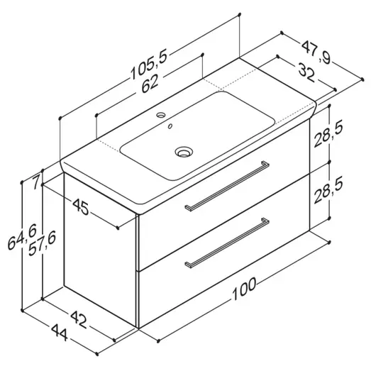 Scanbad Multo+ vaskeskab m/ Lotto XL vask 105 cm mat hvid