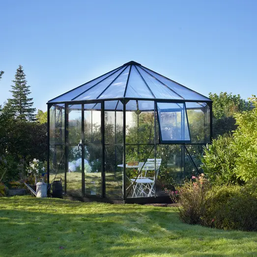 Halls Atrium drivhus sort med hærdet glas og polycarbonat 9,0 m²