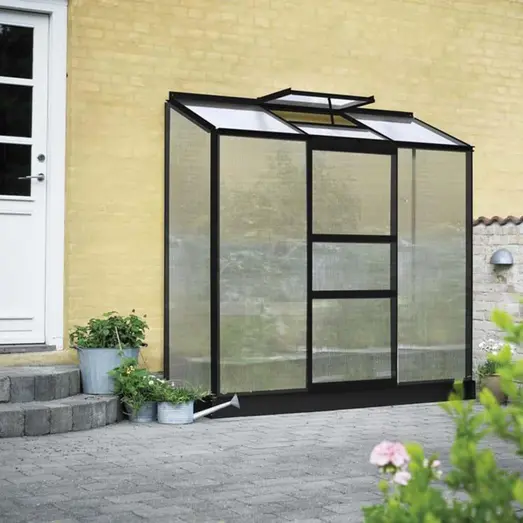 Halls Altan 3 vægdrivhus 1,3 m² sort 4 mm poly 