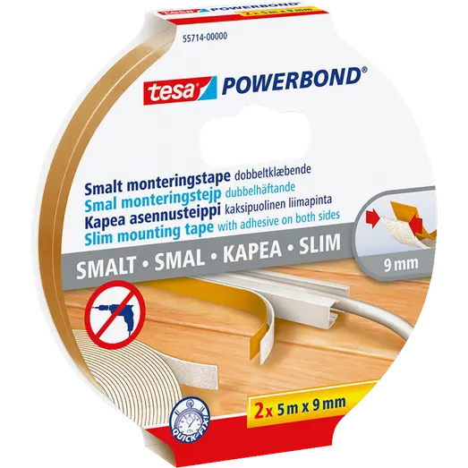 Tesa® Powerbond Slim dobbeltklæbende monteringstape indoor 5 m x 9 mm