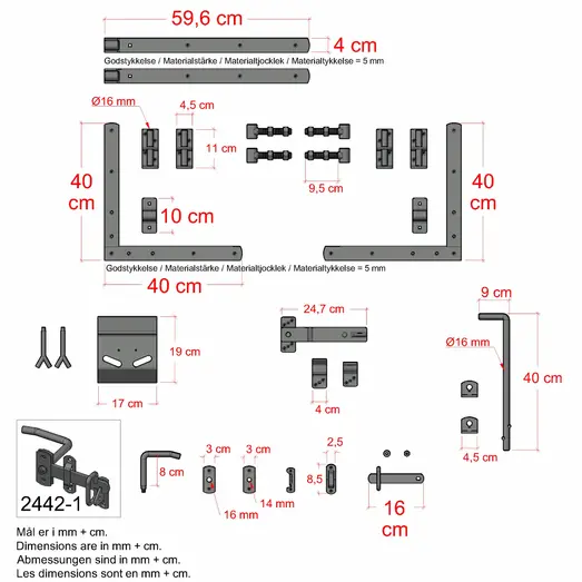PLUS Tokyo dobbeltlåge 200×180 cm sort inkl. sort beslag