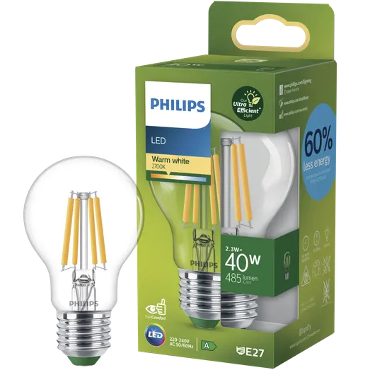 Philips filament pære E27 varm hvid 2,3-40W