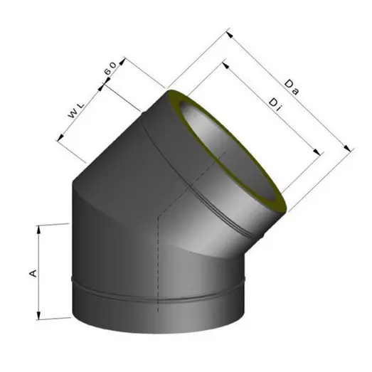 Varde skorstensbøjning sort, 45°